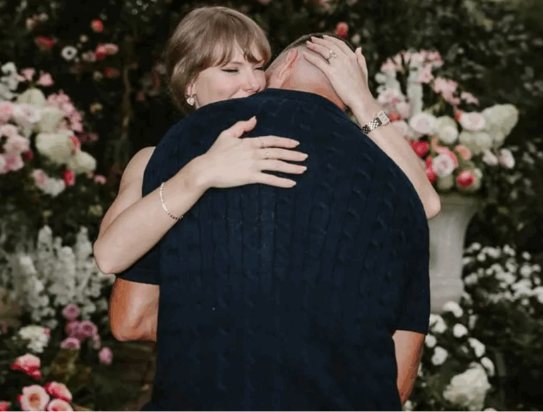 Travis Kelce and Taylor Swift after proposal hug